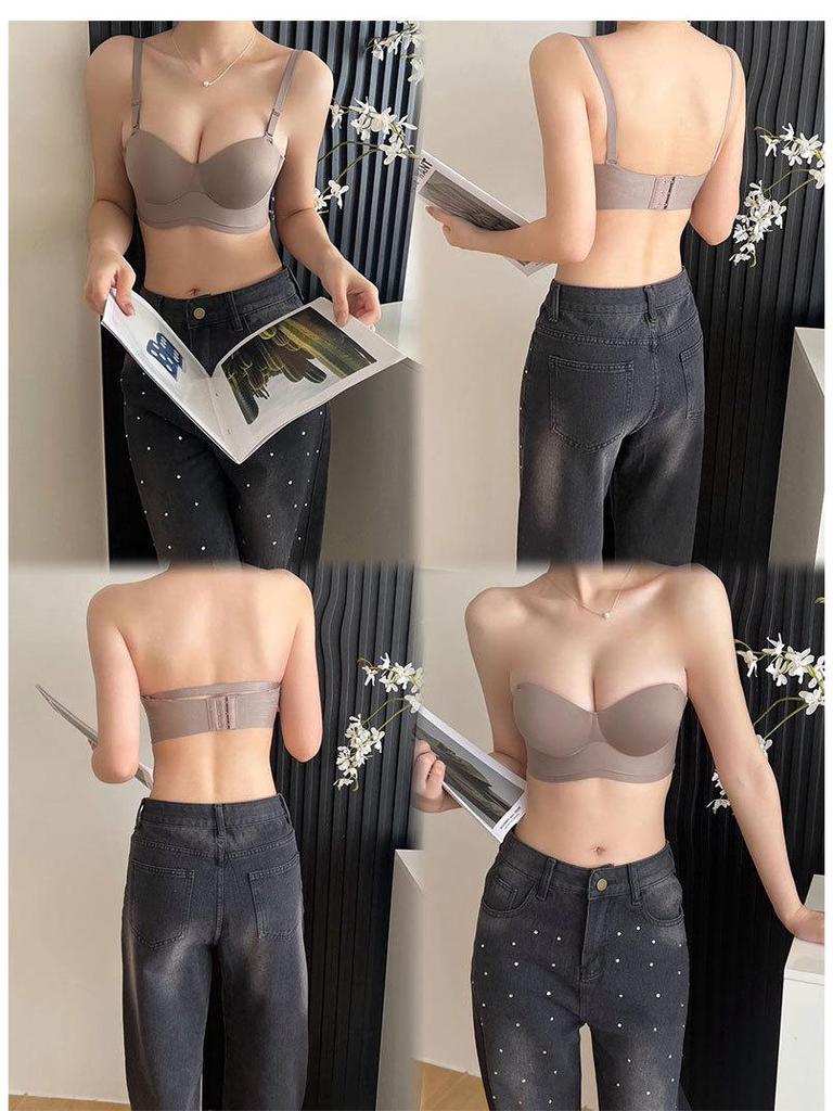 Seamless Round-Cup Strapless Bra for Small Busts with Gathering Palm Cup