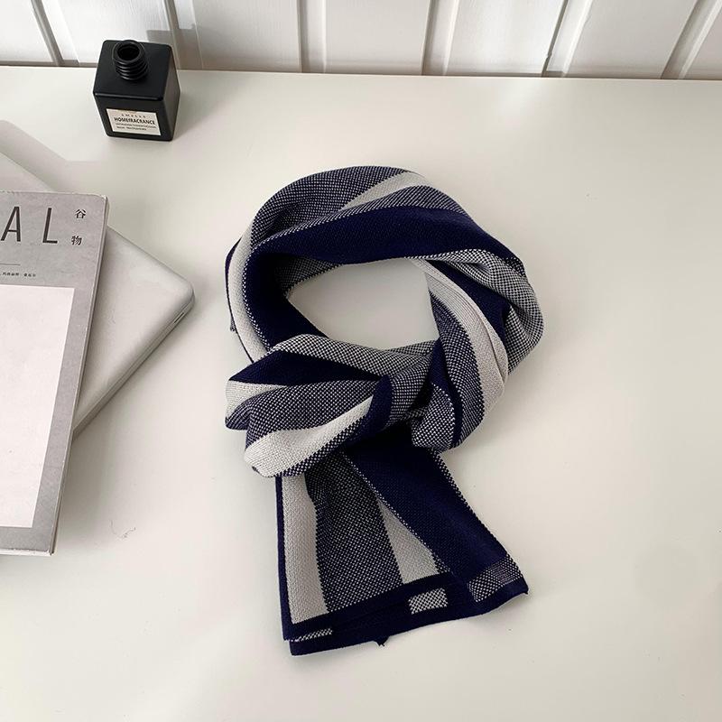 Men's Scarf Autumn and Winter New Versatile Student Plaid Scarf Neck Protection Scarf Thermal Shawl