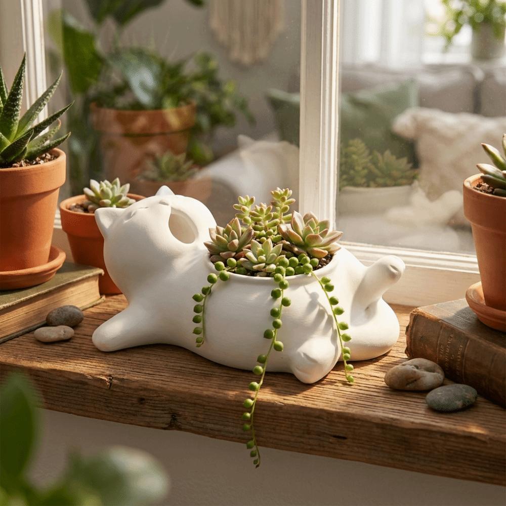 Cat-shaped Storage Box Mini Plant Pot Multi-functional Desktop Storage Box  Gift