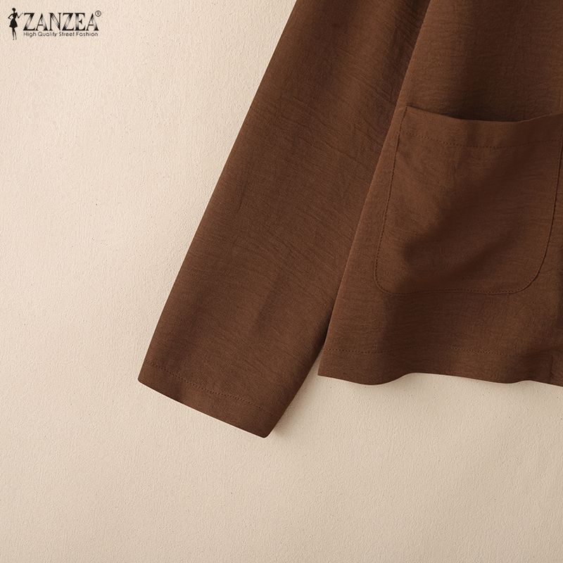 ZANZEA Women Casual Notched Lapel Loose Long Sleeve Thin Cardigan Blouse