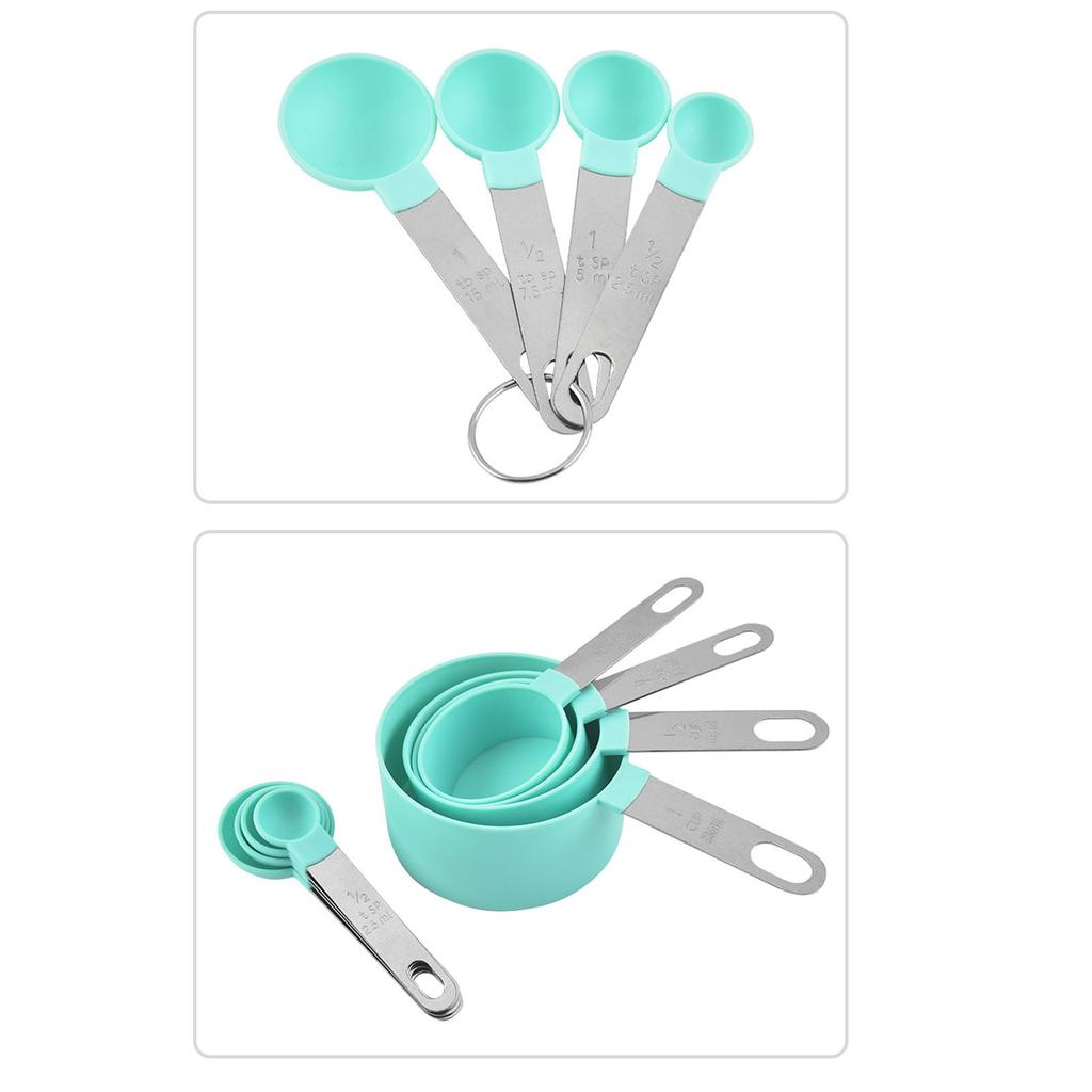 Measuring Cups Spoons Green PP 403 Stainless Steel Hanging Hole Design Double Scale Easy Cleaning