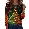 Damen Weihnachts-Print Rundhals Locker Langarm Top