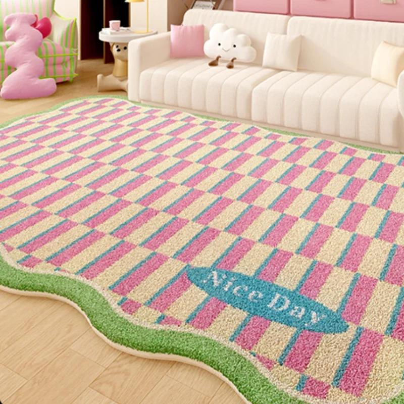 Dopamine Color Carpets for Living Room Girly Style Bedroom Decor Rug Irregular Shaped Pink Plush Carpet Cute Fluffy Soft Mat