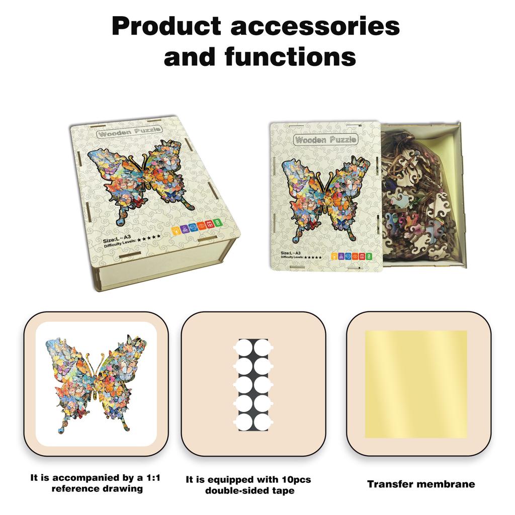 Irregular Butterfly Wooden Puzzle Jigsaw Toy Brain Teaser Game Art Decor and Stress Relief Gift for Puzzle Lovers