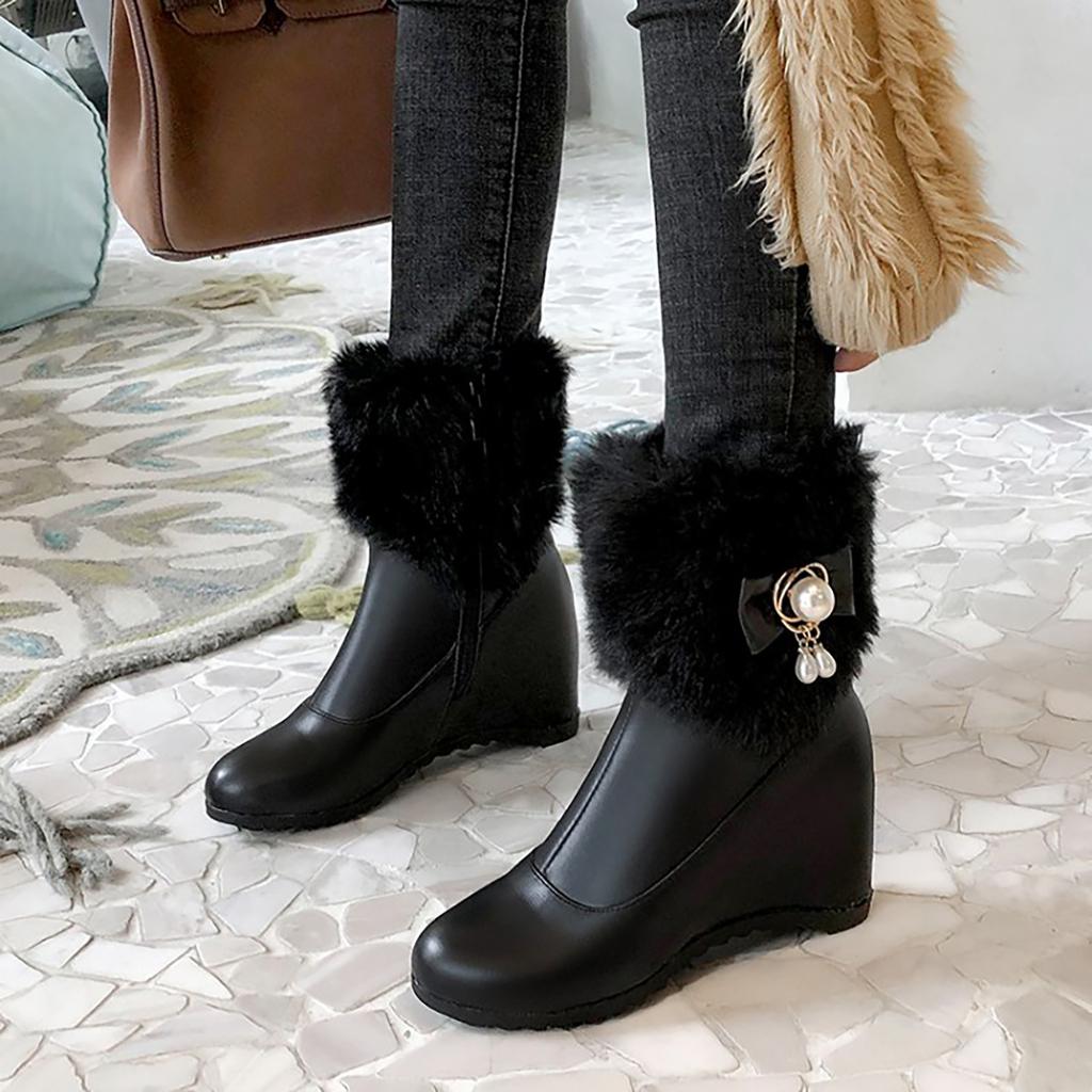 Fashion Leather Pointed Side Zipper Platform High Top Mid-Heel Round Toe Comfortable And Durable Rider Boots Botas De Nieve