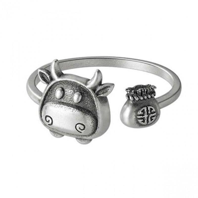 Adjustable Vintage Ox Zodiac Ring In Sterling Women Men Retro Boho Style Open Band
