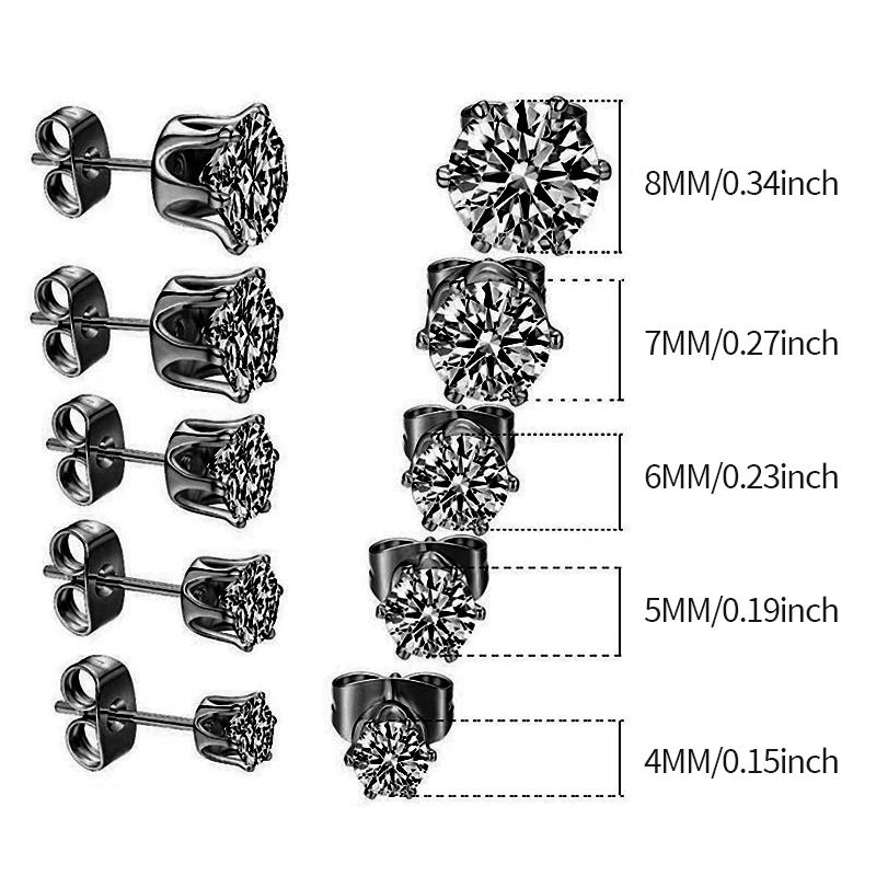 

5Pair/Set 4/5/6/7/8mm Fashion Crystal Earrings for Women Gold & Copper Color Zircon Ear Piercing Stud Zircon Accessories чорний