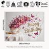 2D Pink Floral Butterfly Birthday Backdrop Elegant Teacup Flower Background for Girls
