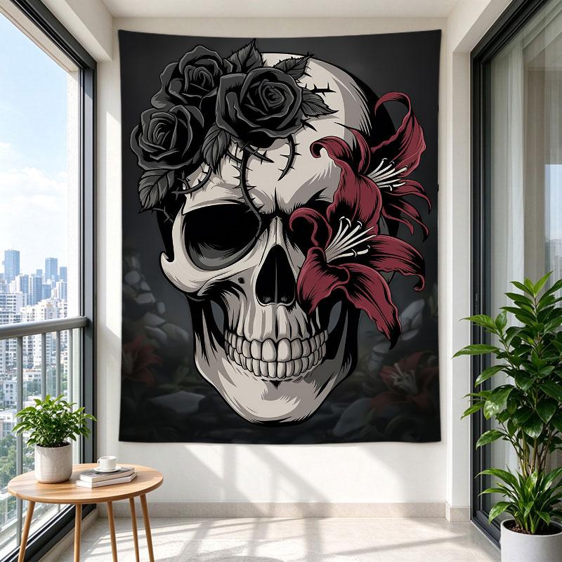 Skull Black Roses Red Lilies Tattoo Goth Illustration Art Print