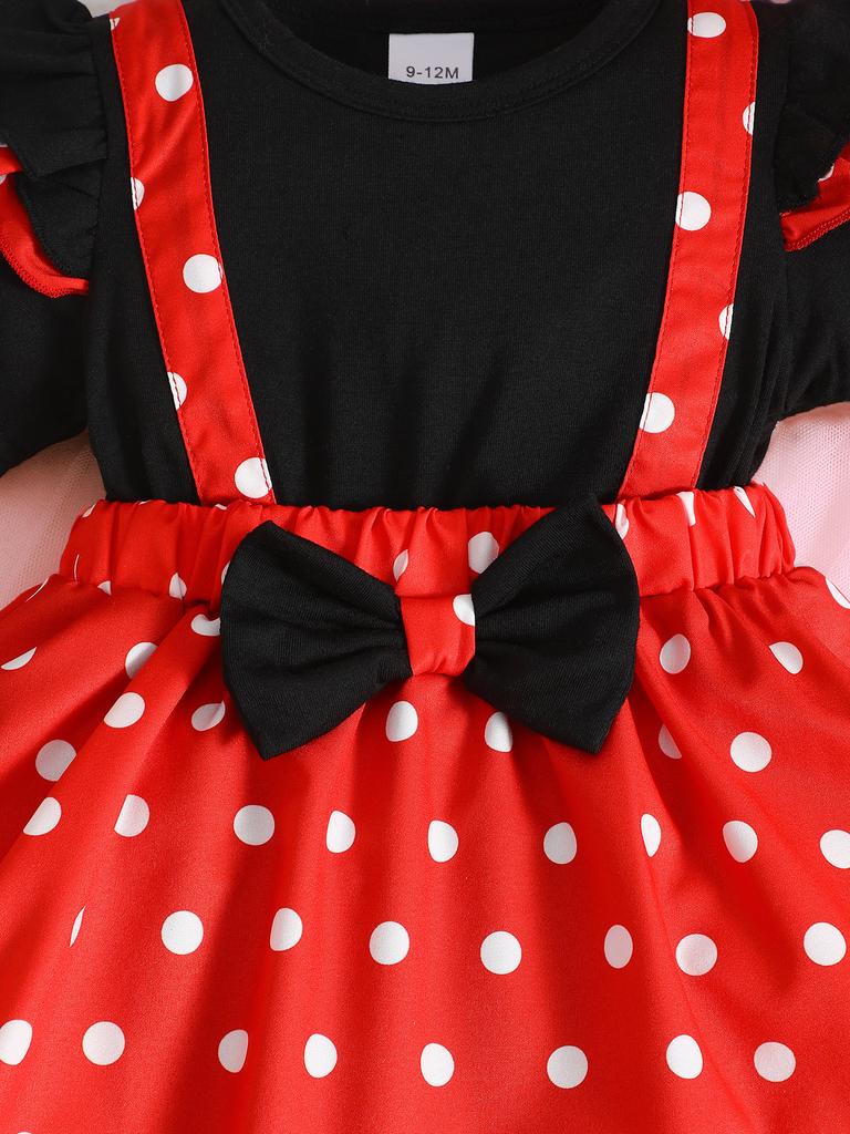 Summer 0-1 Years Old Infant Baby Girls Short-sleeved Dot Print Dress Casual 2-Piece Set With Hairband