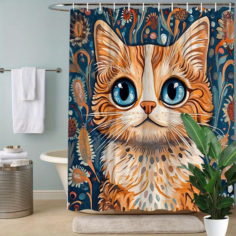 Charming Orange Cat with Blue Eyes Shower Curtain - Water-Resistant, Easy to Clean, Adds a Cute and Adorable Touch to Your