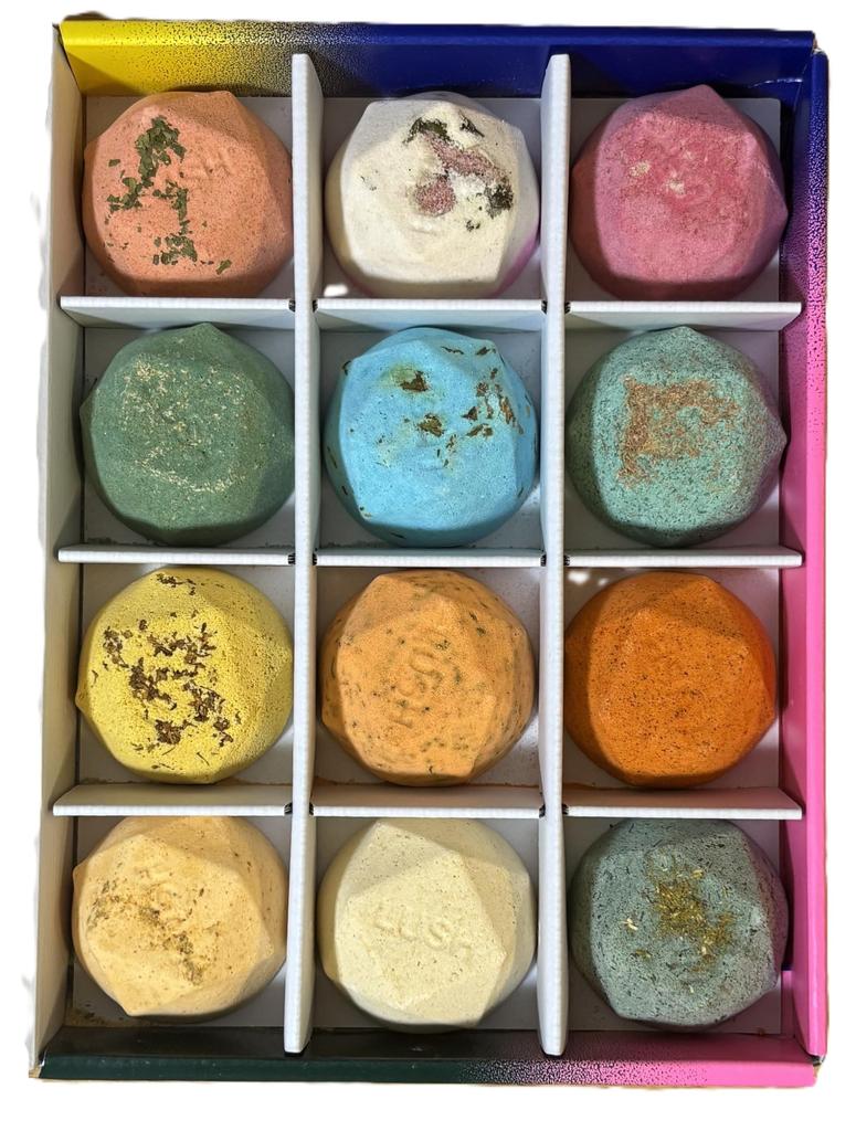 LUSH Bath Bombs A Relaxing Moment in the Four Seasons Gift Box with protective cushioning and includes a paper - - 12-Pack (Pre-packaged bag)