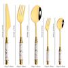 24Pcs White Gold Dinnerware Stainless Steel Cutlery Set Knife Fork Tea Spoon Dinner Flatware Set Kitchen Silverware Tableware