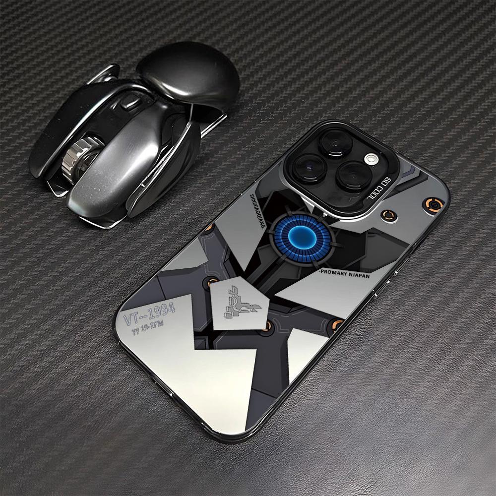Cool Mecha Pattern Phone Case for iPhone 17 Air 16 16e 15 14 Plus 13 12 11 Pro Max X Xs XR 8 Colorful Silver Hard Cover