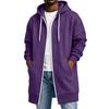 Men's Long Sleeve Longline Hooded Jacket with Double Zipper and Pockets