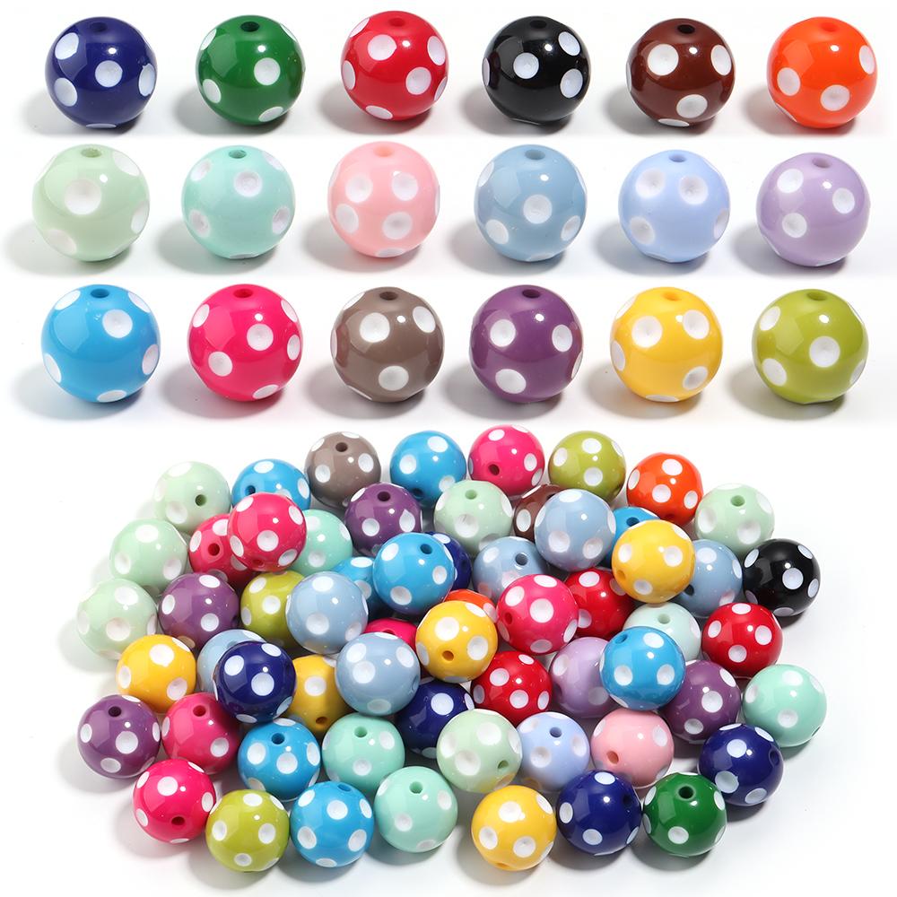 5pcs/lot 20mm White Polka Dot Resin Beads Colorful Round Loose Spacer Beads For Jewelry Making DIY Crafts Pen Beads Accessories