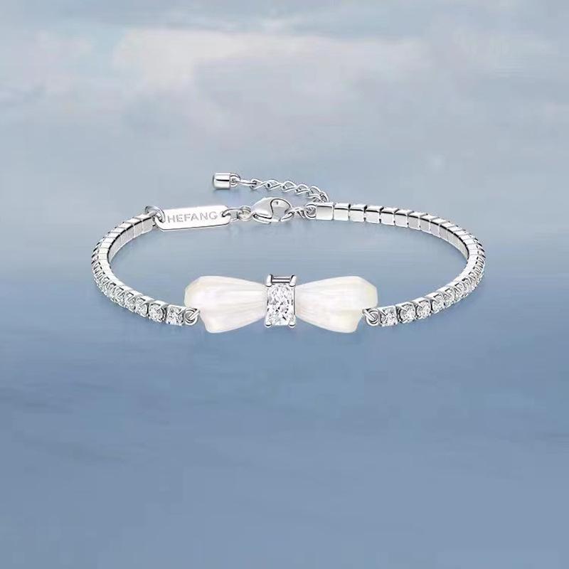 

Hejia Mother-of-Pearl Bow Sterling Silver Necklace & Earrings Set for Women - Original Japanese & Korean Design Copper