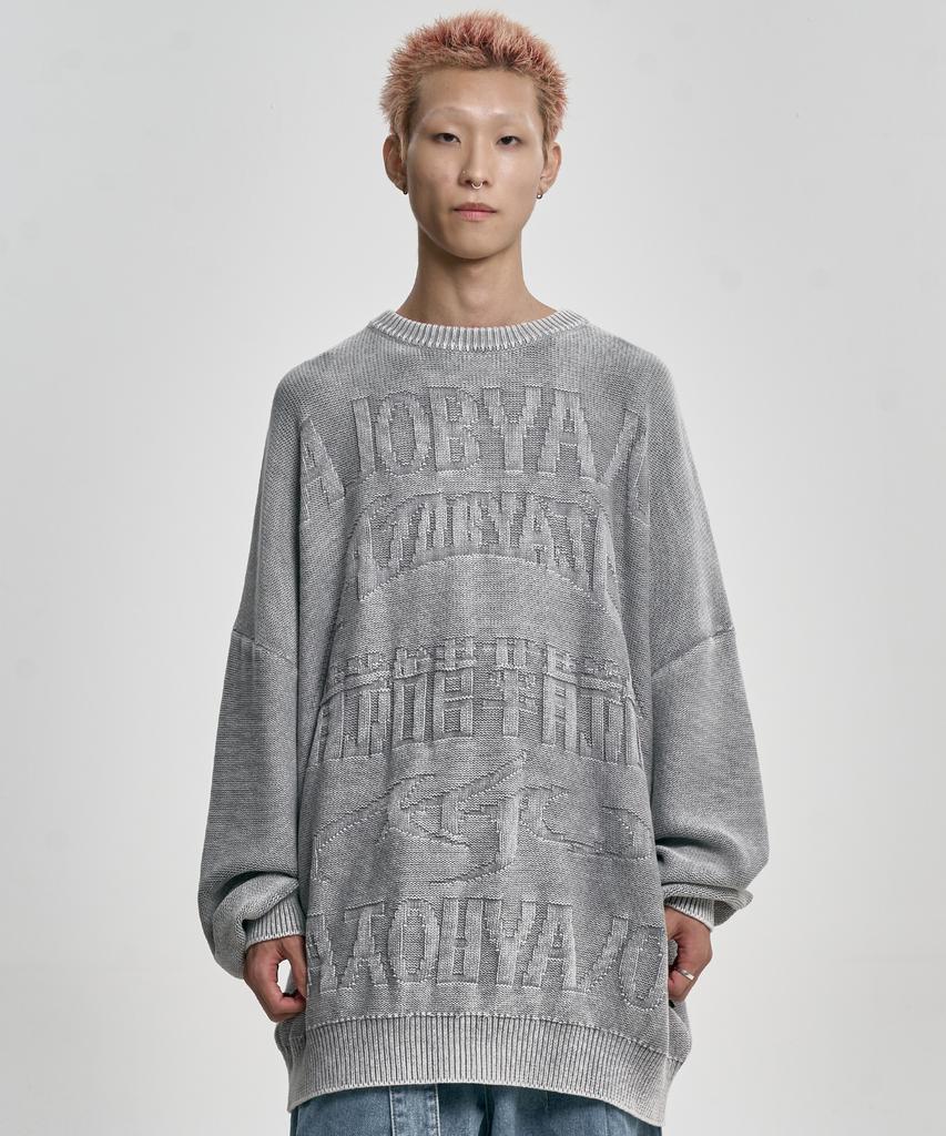 AJOBYAJO [Pba] Five Ajo Logos Washed Sweater [Light Gray]