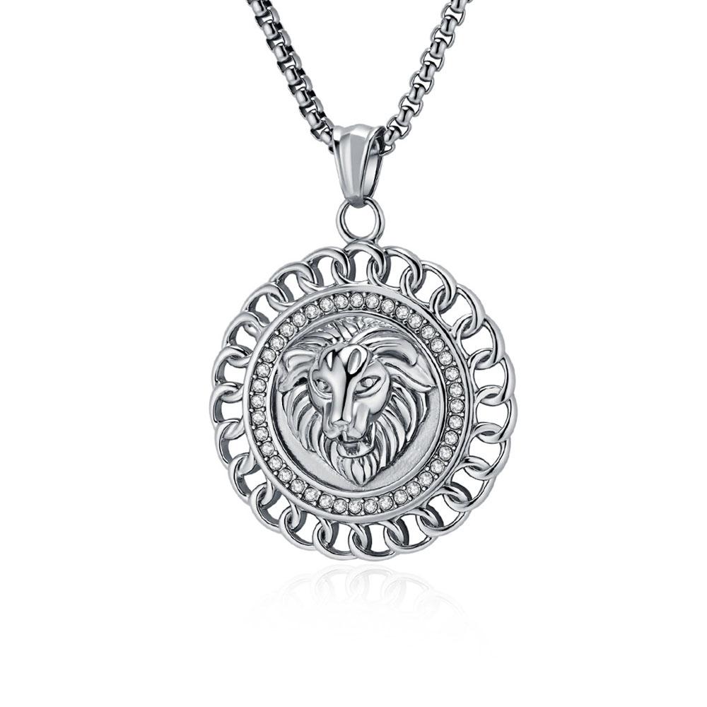 

Hip Hop Titanium Steel Full Diamond Lion Head Pendant Necklace Personalized Stainless Steel Jewelry