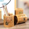 Plum Orchid and Chrysanthemum Carving Multifunctional Bamboo and Wood Pen Holder Office Desktop Creative Decoration Storage Box