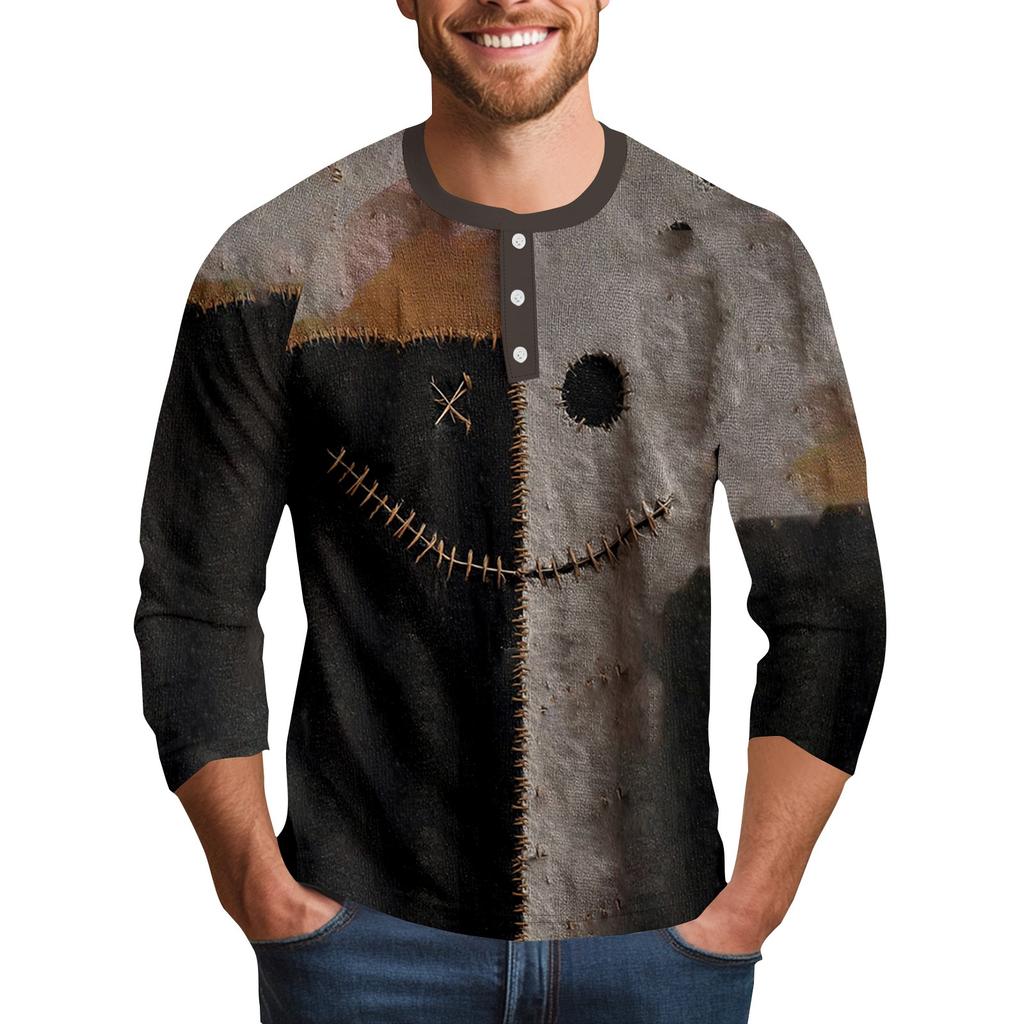 Men's Halloween Printed  Collar Three-Quarter Sleeve