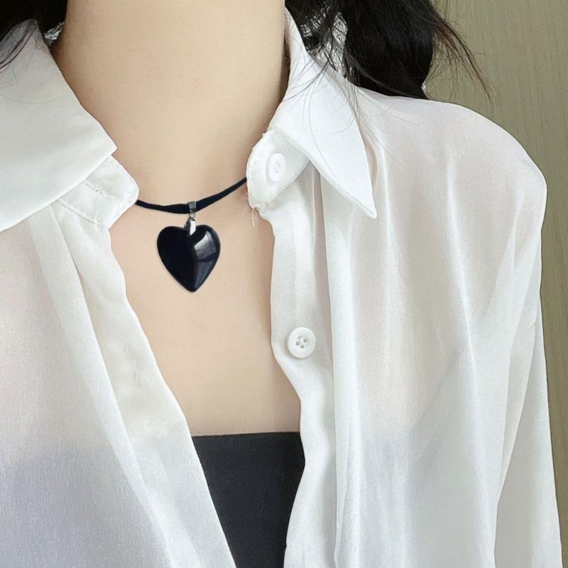 Glass Heart Charm Necklace Sparkling Heart Pendant Necklace Jewelry Gift for Women Wife Girlfriend Fabric Rope Chain