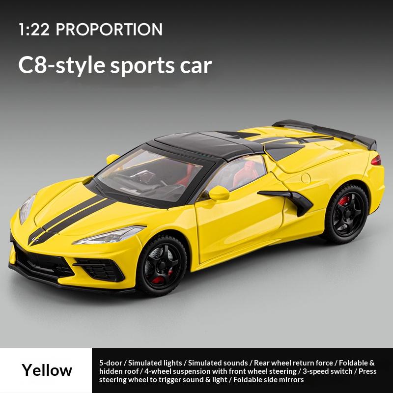 1:22 Corvette C8 Convertible Alloy Die-cast Car Model Simulation Sports Car Ornaments Children's Toys Gifts
