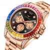 Mode Business Gold Uhr Wasserdicht Massiver Kern Stahlband Regenbogen DI Uhr Herren Neu