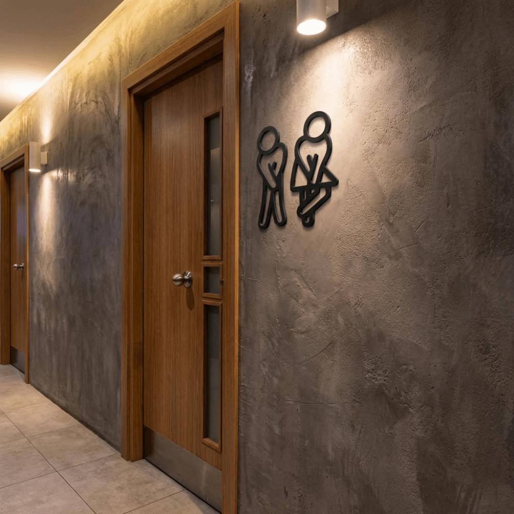 2D Flat WC Door Signs Funny Restroom Indicator Modern Toilet Signage Shopping Mall