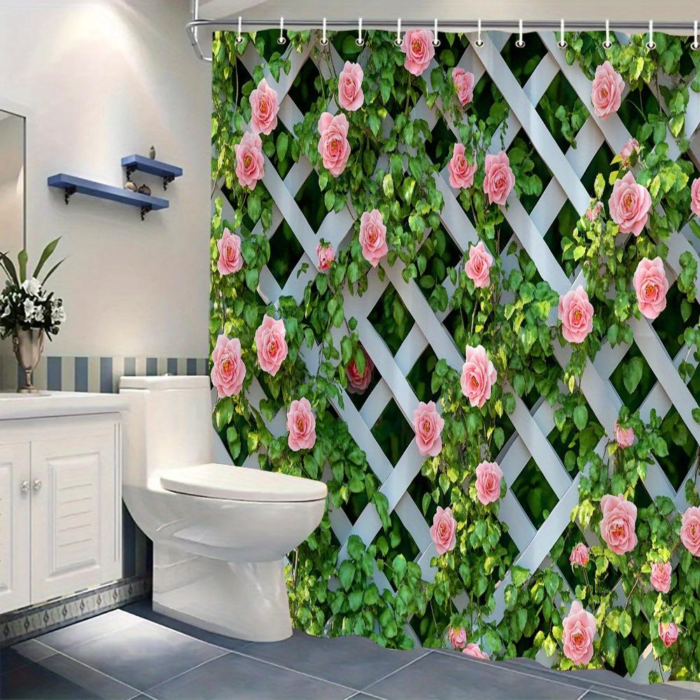 Enhance Your Bathroom with a Waterproof Shower Curtain Featuring Lush Pink Roses on Trellis for a Romantic and Fresh Look