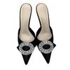 Women's Rhinestone Stiletto Heels - Pointed Toe, Square Buckle, Versatile Half Slippers