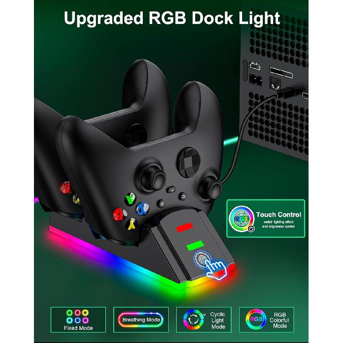Xbox Controller Charger Station with 2 Packs 4320mWh Rechargeable Battery for Xbox Series X/S/One/Elite Controller, Dual Charging Dock with RGB