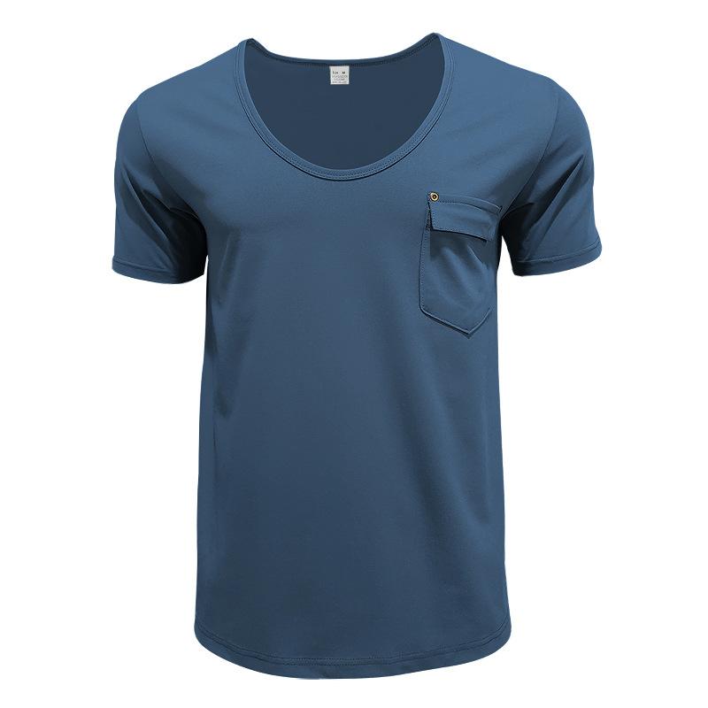Men's Pocket T-shirt Clothing V-neck Solid Color Plus-size Casual Short-sleeved T-shirt