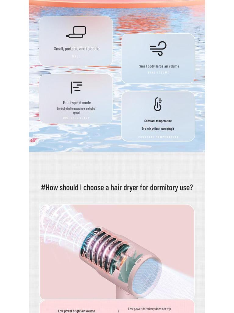 Kangfu Portable Folding Mini Hair Dryer, Student Dormitory Hair Care with Hot and Cold Settings