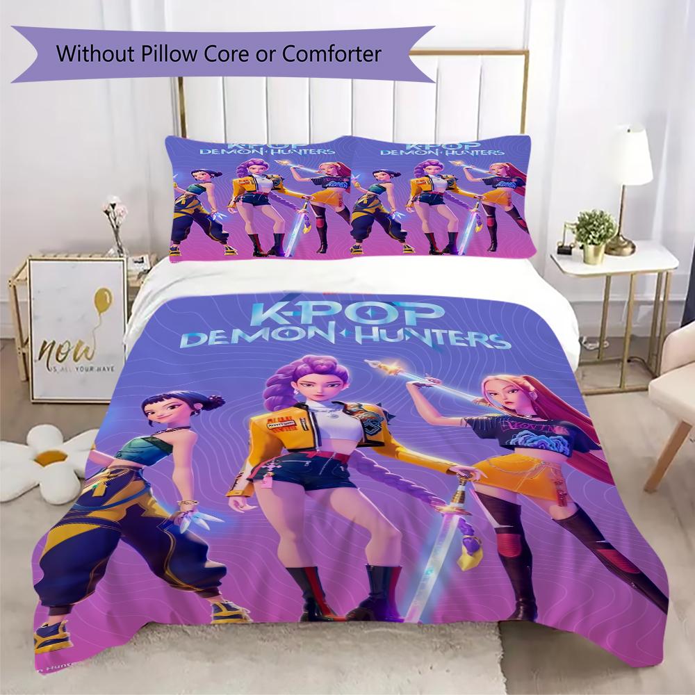 Kpop Demon Hunters Threepiece Set 1 Duvet Cover 2 Pillowcase Without Core Without Core Christmas Birthday Gift Bedding Set