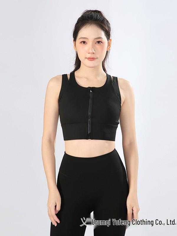 High-Strength Front-Zip Shockproof Sports Bra with Fixed Cup