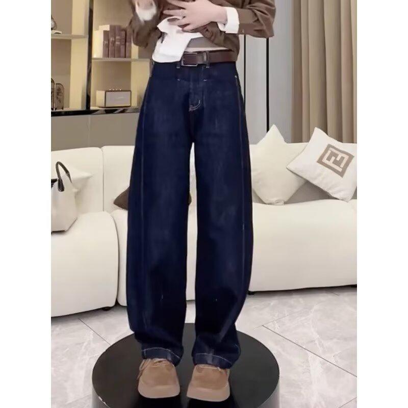 

Женские джинсы больших размеров с высокой талией и широкими штанинами – Темно-синие, облегающие, для фигуры типа «груша» 2XL темно-синий