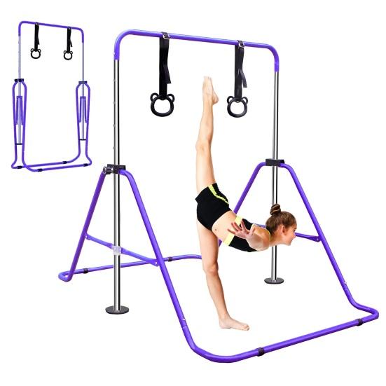 Sbarra da Ginnastica per Bambini, Altezza Regolabile da 88,9-129,54 Cm, Comoda per la Conservazione, Antiscivolo, Adatta per Allenamento a Casa/All'aperto per Principianti E