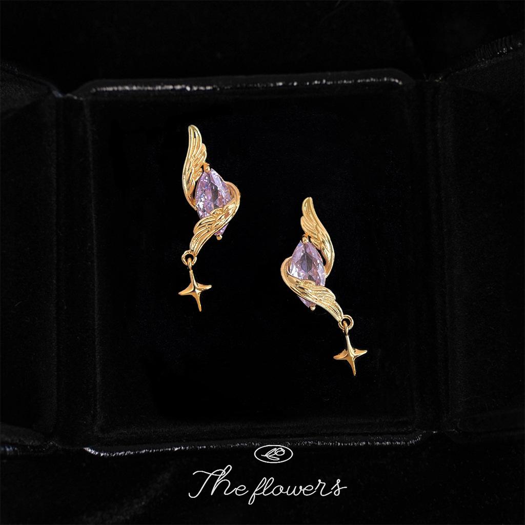 Original design inlaid purple zircon mango star stud earrings S needle new earrings supply