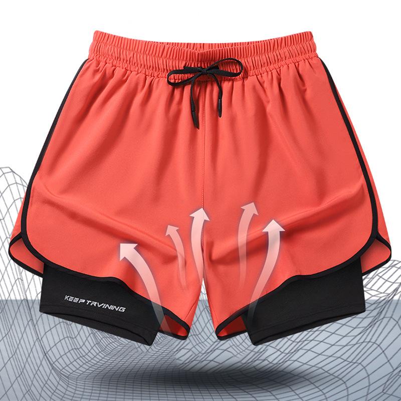 Pantalones Deportivos Cortos de Verano Antideslumbrantes de Doble Capa para Hombres y Mujeres para Correr al Aire Libre, Fitness