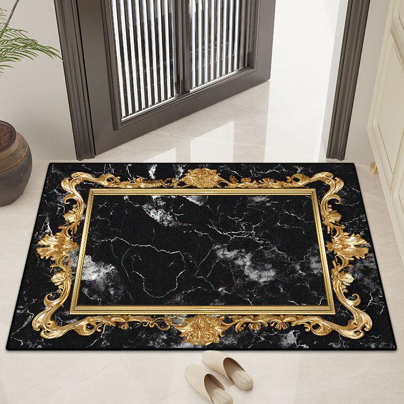 Moderner Marmorstil Heimdeko Luxus Großer Teppich Wohnzimmer Goldene Bordüre Rutschfest Esszimmerteppich Waschbare Fußmatte Eingangstür