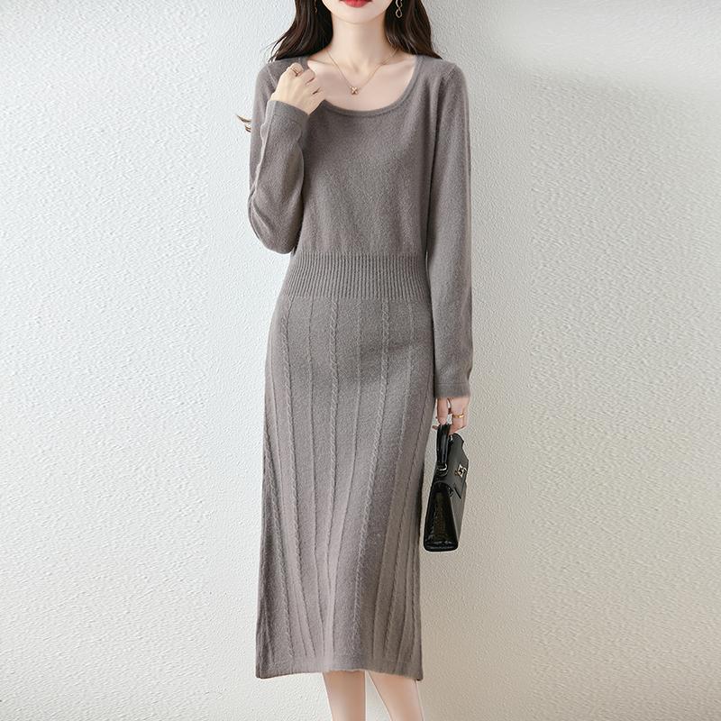 Women Sweater Dress 100% Wool MODERN NEW SAGA O-neck Knit Long Pullover Winter Jumpers Wool Long Dress Female