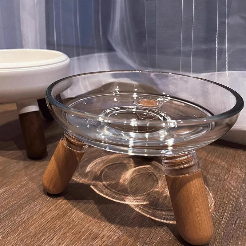 Elevated Cat Bowl in Transparent Design, Snack Dish with Stand for Neck Stress Relief