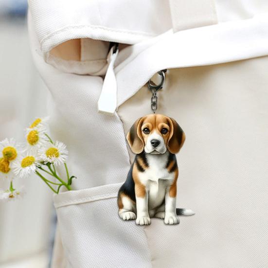 Acrylic Keychain 2D Dog Shape Fine Craftsmanship Keyring Decorative Backpack Handbag Phone Car Pendant
