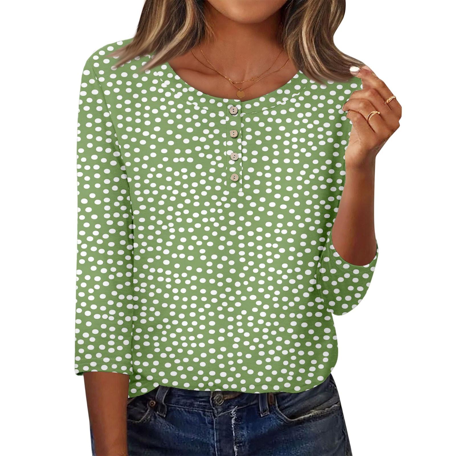 

3/4 Sleeve Shirts For Women Button Down Shirt Top For Women Half Button Down Print Graphic Blouse M