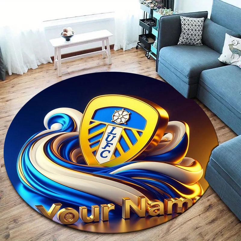 Leeds United Custom Name Round Area Rug,Carpet Rug for Living Room Bedroom Sofa Playroom Decor,Non-slip Floor Mat