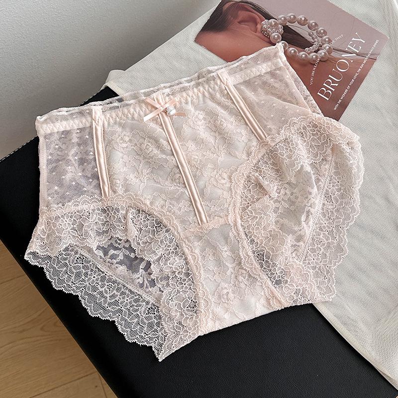 Dámské trojúhelníkové kalhotky ze sexy prodyšné bavlny se středně vysokým pasem a japonskou krajkou