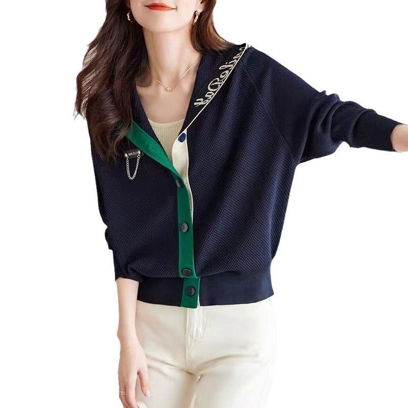 Autumn short coat women's new outer color matching hooded knitted cardigan sweater women's small top