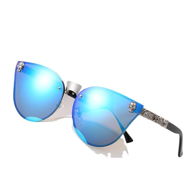

Gothic Skull Sunglasses Women Men Cat Eye Carved Metal Personality Rimless Reflective UV400 Sun Glasses Other