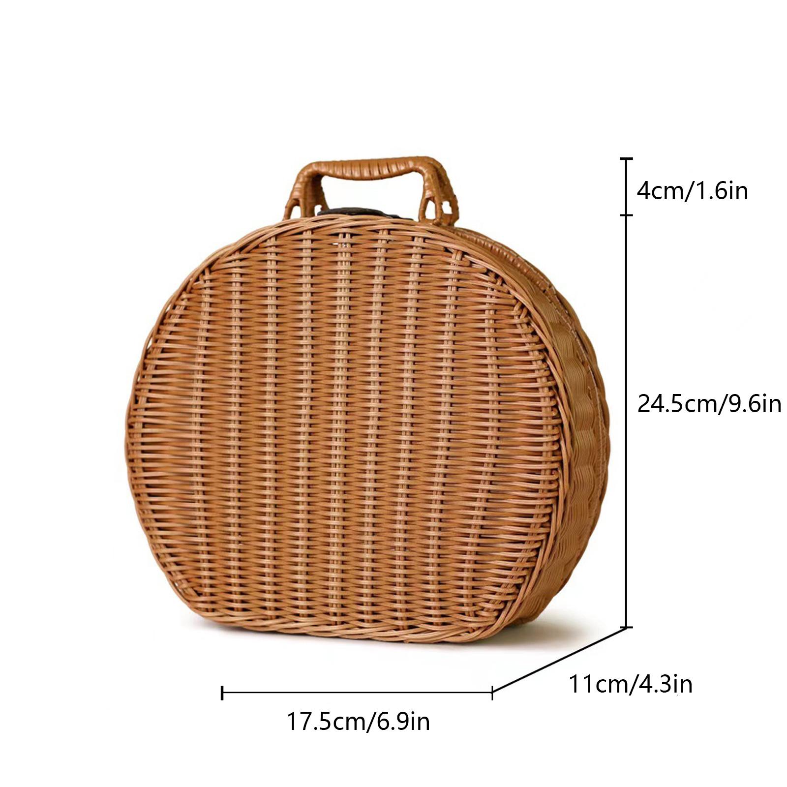 Imitation Wicker Storage Basket Vintage Round Rattan Woven Suitcase Storage Box With Handle For Living Room Picnic 2898₽